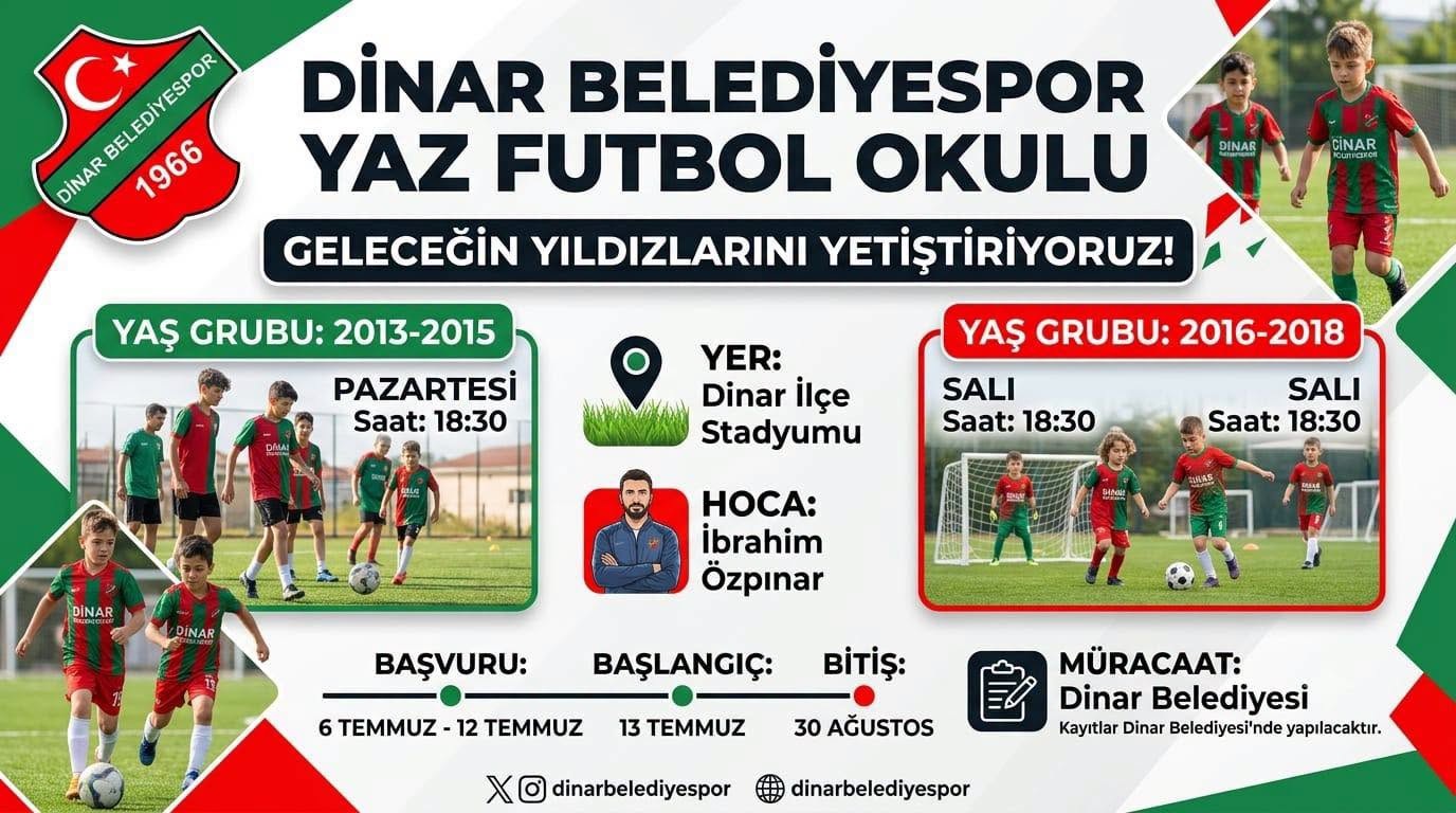 Dinar Belediyespor Yaz Futbol Okulu ��in Kay�tlar Ba�lad�